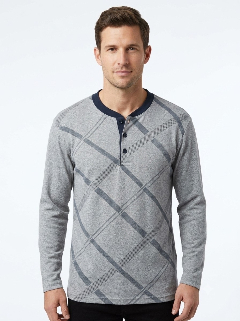 Amazon Long-Sleeve Gray Henley with Contrast Trim Size 2XL NWOT P2P 23.5in